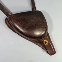 ETUI D'OFFICIER EN CUIR NOIR AVEC SON BAUDRIER POUR REVOLVER ST ETIENNE MODELE 1892 ETUI " JAMBON " CHASSEURS ET GENDARME