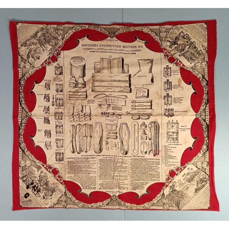 MOUCHOIR D'INSTRUCTION MILITAIRE N° 8 PLACEMENT DES EFFETS POUR LES REVUES DE DETAIL DANS LES CHAMBRES 1884