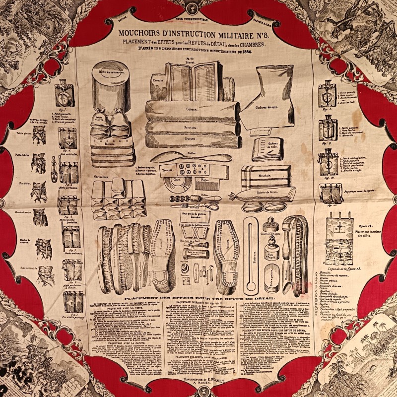 MOUCHOIR D'INSTRUCTION MILITAIRE N° 8 PLACEMENT DES EFFETS POUR LES REVUES DE DETAIL DANS LES CHAMBRES 1884