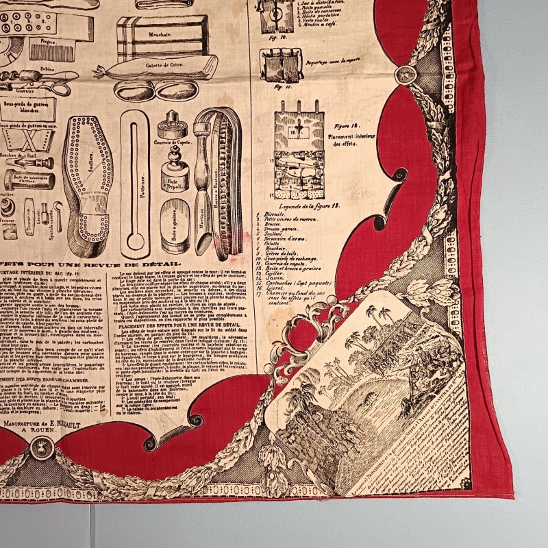 MOUCHOIR D'INSTRUCTION MILITAIRE N° 8 PLACEMENT DES EFFETS POUR LES REVUES DE DETAIL DANS LES CHAMBRES 1884