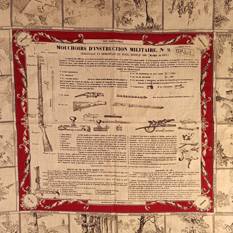MOUCHOIR D'INSTRUCTION MILITAIRE N° 9 DEMONTAGE ET REMONTAGE DU FUSIL MODELE 1886 MODIFIE 1893 REGIMENTE DU 133 ème DE LIGNE
