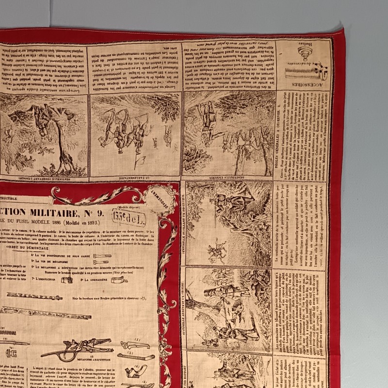 MOUCHOIR D'INSTRUCTION MILITAIRE N° 9 DEMONTAGE ET REMONTAGE DU FUSIL MODELE 1886 MODIFIE 1893 REGIMENTE DU 133 ème DE LIGNE