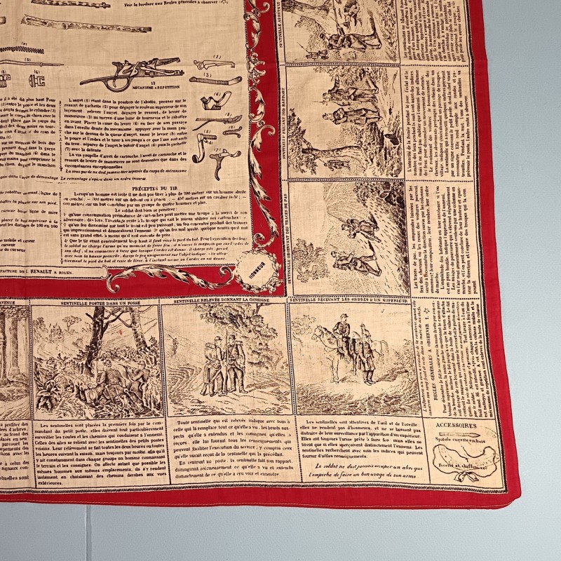 MOUCHOIR D'INSTRUCTION MILITAIRE N° 9 DEMONTAGE ET REMONTAGE DU FUSIL MODELE 1886 MODIFIE 1893 REGIMENTE DU 133 ème DE LIGNE
