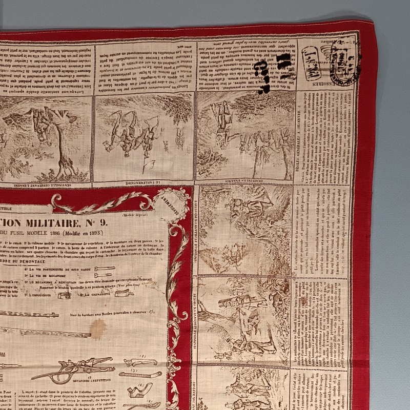 MOUCHOIR D'INSTRUCTION MILITAIRE N° 9 DEMONTAGE ET REMONTAGE DU FUSIL MODELE 1886 MODIFIE 1893 REGIMENTE DU 158 ème DE LIGNE