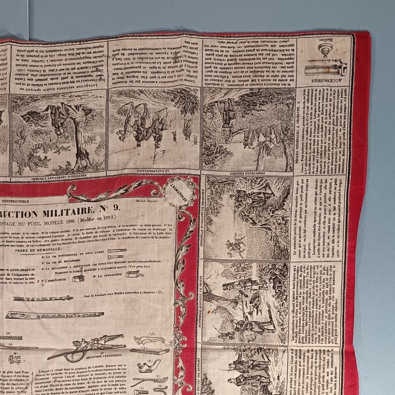 MOUCHOIR D'INSTRUCTION MILITAIRE N° 9 DEMONTAGE ET REMONTAGE DU FUSIL MODELE 1886 MODIFIE 1893 MATRICULES FUSIL LEBEL