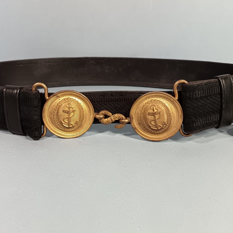 CEINTURON D'UNIFORME OFFICIER DE MARINE OU INFANTERIE COLONIALE BOUCLES DOREES AVEC ANCRES MODELE 1922-1931