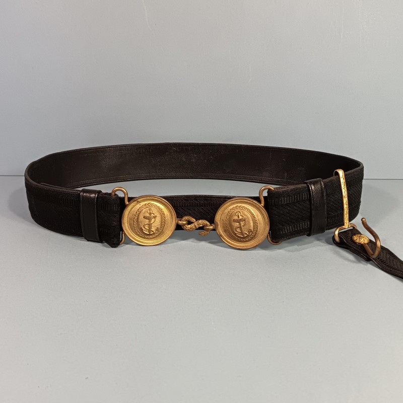 CEINTURON D'UNIFORME OFFICIER DE MARINE OU INFANTERIE COLONIALE BOUCLES DOREES AVEC ANCRES MODELE 1922-1931