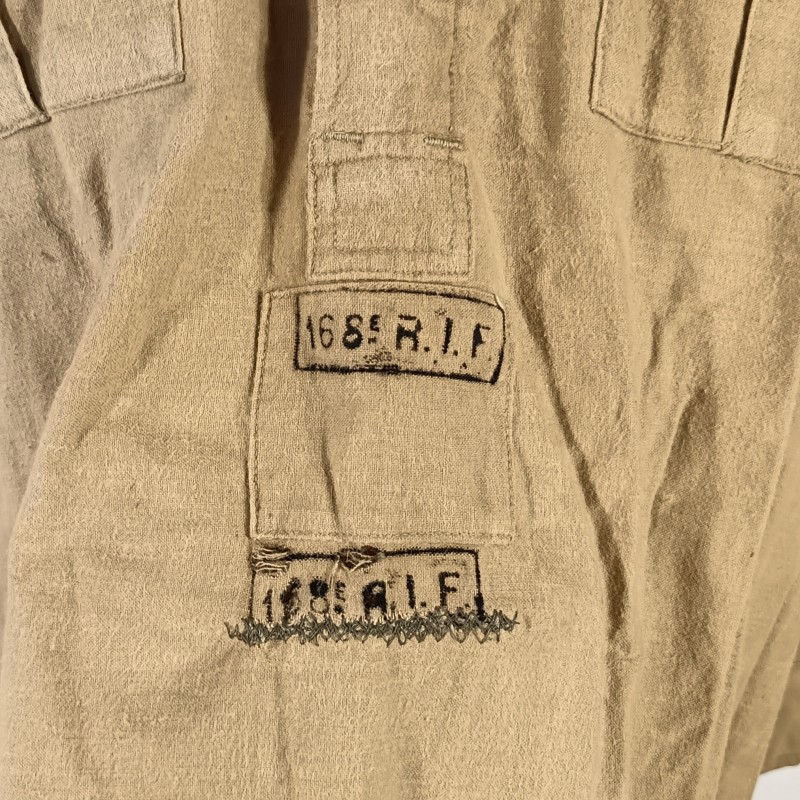 CHEMISE FRANCAISE TROUPE MODELE 1935 REGIMENTEE DU 168 ème RIF REGIMENT D'INFANTERIE DE FORTERESSE CAMPAGNE 1939 1940