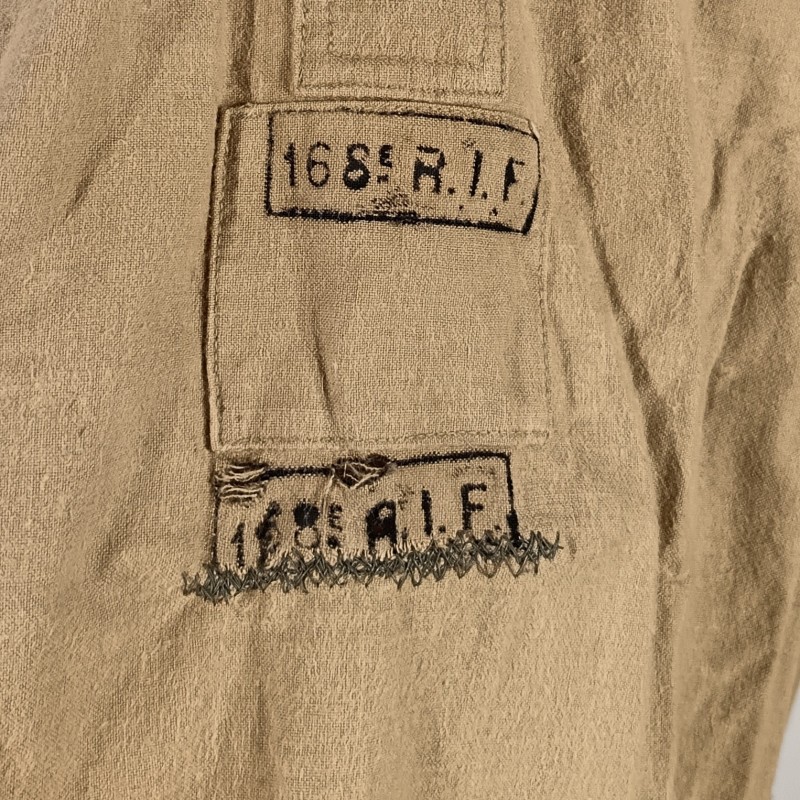 CHEMISE FRANCAISE TROUPE MODELE 1935 REGIMENTEE DU 168 ème RIF REGIMENT D'INFANTERIE DE FORTERESSE CAMPAGNE 1939 1940