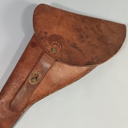 ETUI POUR GAUCHE !! EN CUIR POUR REVOLVER DE TYPE WEBLEY FABRICATION LOCALE OU TERRAIN POUR UN OFFICIER FRANCAIS