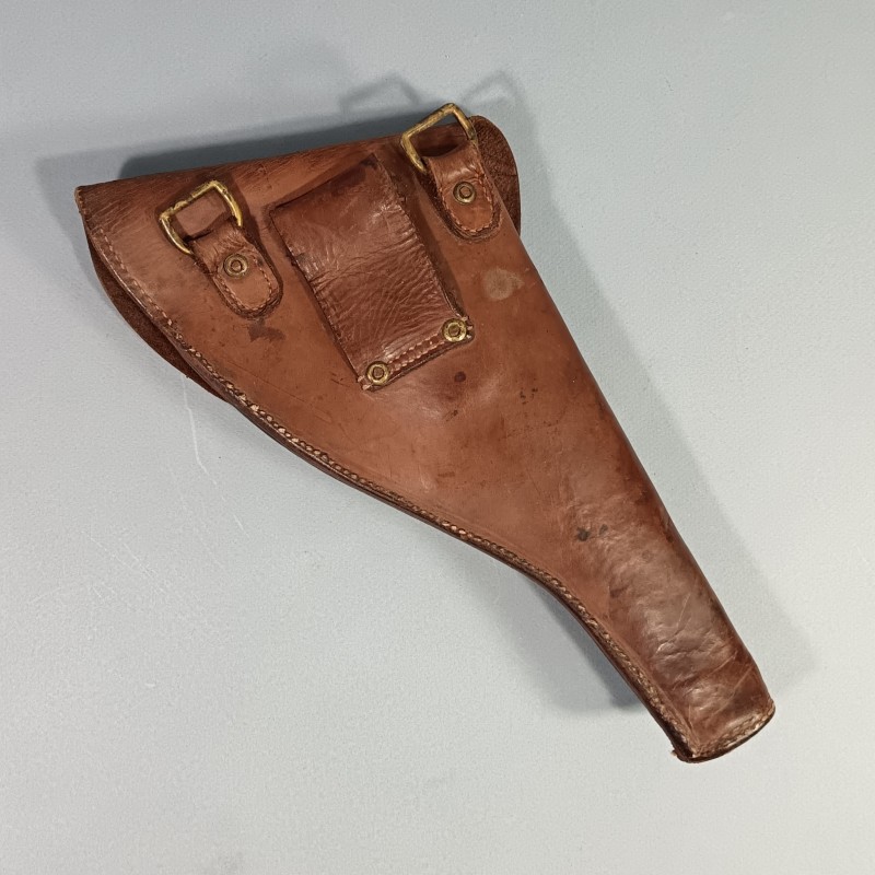 ETUI POUR GAUCHE !! EN CUIR POUR REVOLVER DE TYPE WEBLEY FABRICATION LOCALE OU TERRAIN POUR UN OFFICIER FRANCAIS