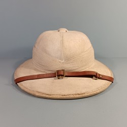 CASQUE COLONIAL FABRICATION CIVIL DES ANNEES 1940 - 1950 EN LIEGE ET TOILE BLANCHIE