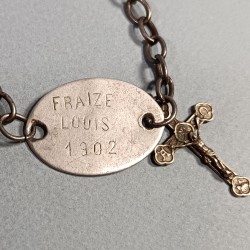 PLAQUE D'IDENTITE MILITAIRE TROUPE FRAIZE LOUIS CLASSE 1902 MARSEILLE MATRICULE 1386 GUERRE 1914-1918 AVEC SA CHAINE