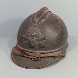 CASQUE ADRIAN MODELE 1915 ARTILLERIE COMPLET GUERRE 1914-1918 POILUS DE VERDUN INSIGNE GRENADE ET CANONS CROISES
