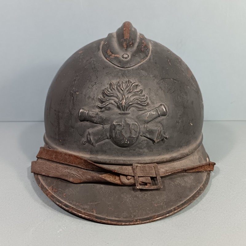 CASQUE ADRIAN MODELE 1915 ARTILLERIE COMPLET GUERRE 1914-1918 POILUS DE VERDUN INSIGNE GRENADE ET CANONS CROISES