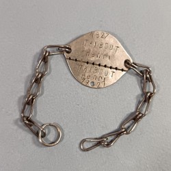 PLAQUE D'IDENTITE MILITAIRE TROUPE MODELE 1918 TRIBOUT HENRI CLASSE 1927 MATRICULE 2224 A BELFORT SOLDAT DE LA GUERRE 1939-1945