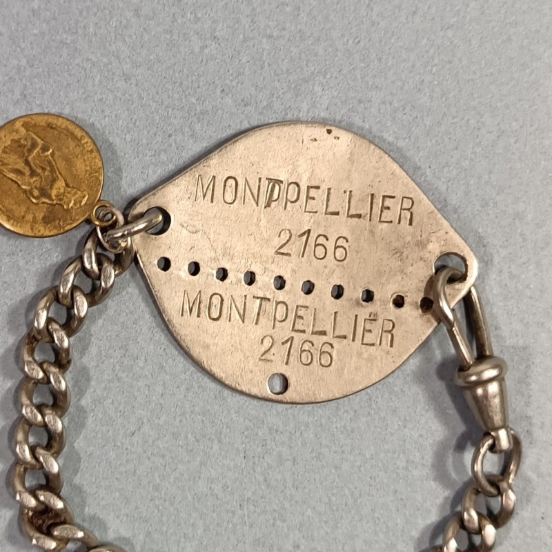 PLAQUE D'IDENTITE MILITAIRE TROUPE MODELE 1918 CARRIE PIERRE MARIE CLASSE 1920 MATRICULE 2166 A MONTPELLIER GUERRE 1939-1945