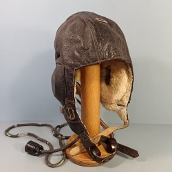 LUFTWAFFE LKP. W. 101 SIEMENS SERRE TETE EN CUIR DE PILOTE ALLEMAND AVEC LARYNGOPHONE ET ECOUTEURS