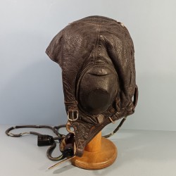 LUFTWAFFE LKP. W. 101 SIEMENS SERRE TETE EN CUIR DE PILOTE ALLEMAND AVEC LARYNGOPHONE ET ECOUTEURS
