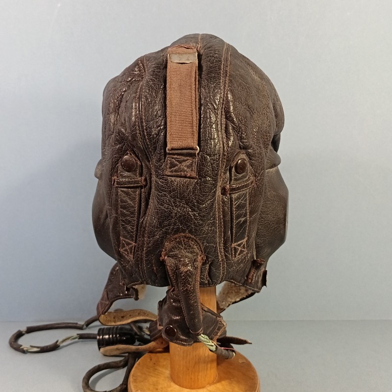 LUFTWAFFE LKP. W. 101 SIEMENS SERRE TETE EN CUIR DE PILOTE ALLEMAND AVEC LARYNGOPHONE ET ECOUTEURS