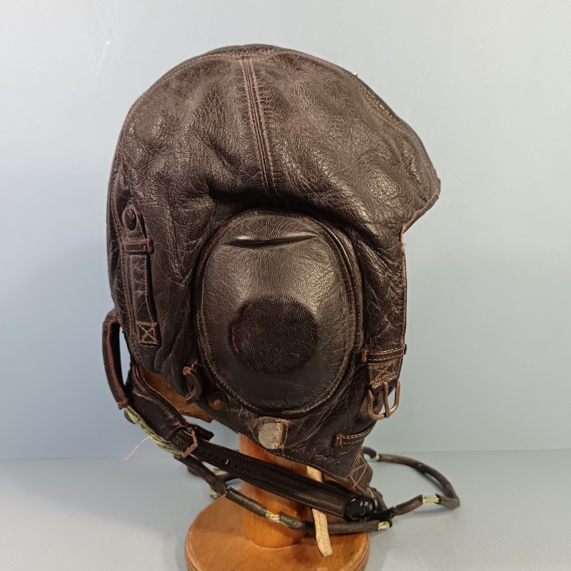 LUFTWAFFE LKP. W. 101 SIEMENS SERRE TETE EN CUIR DE PILOTE ALLEMAND AVEC LARYNGOPHONE ET ECOUTEURS
