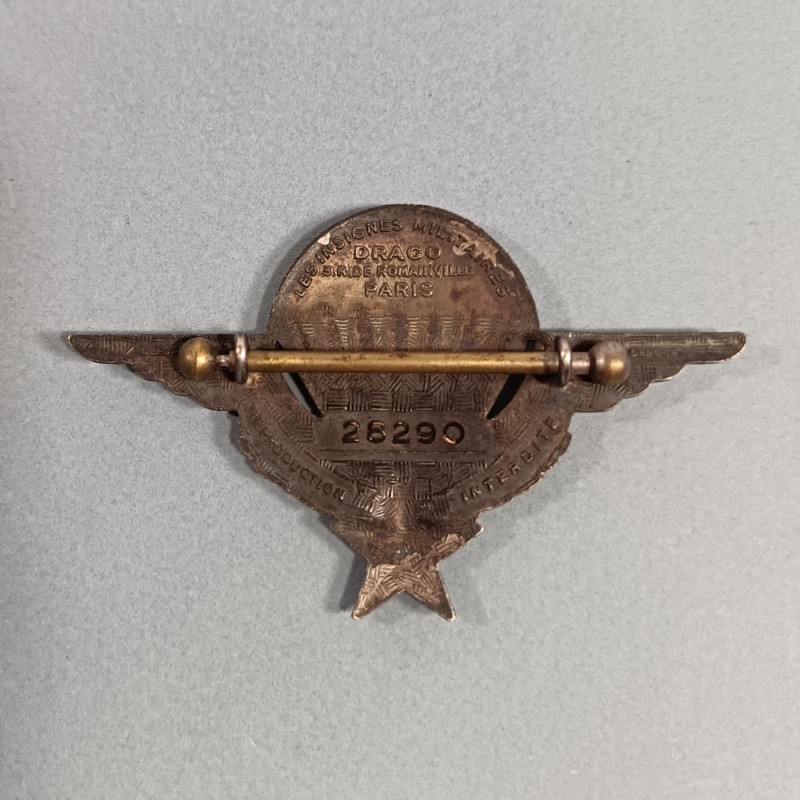 INSIGNE MILITAIRE BREVET PARACHUTISTE NUMEROTE 28290 BREVETE EN 1948 FABRICATION DRAGO ROMAINVILLE