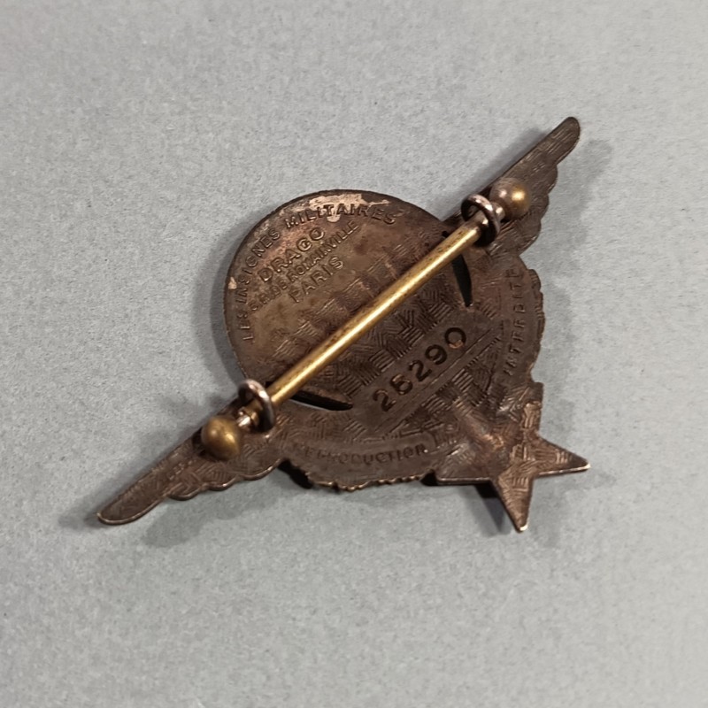 INSIGNE MILITAIRE BREVET PARACHUTISTE NUMEROTE 28290 BREVETE EN 1948 FABRICATION DRAGO ROMAINVILLE