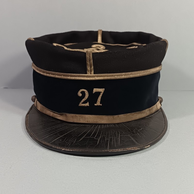 SUPERBE !! KEPI D'ADJUDANT DU 27 ème BCA BATAILLON DE CHASSEURS ALPINS MODELE 1884 - 1886 CHIFFRES BRODES EN CANNETILLE ARGENT