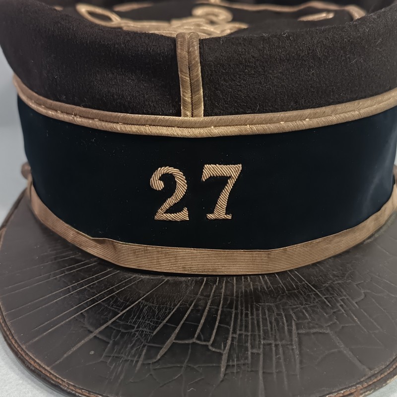 SUPERBE !! KEPI D'ADJUDANT DU 27 ème BCA BATAILLON DE CHASSEURS ALPINS MODELE 1884 - 1886 CHIFFRES BRODES EN CANNETILLE ARGENT