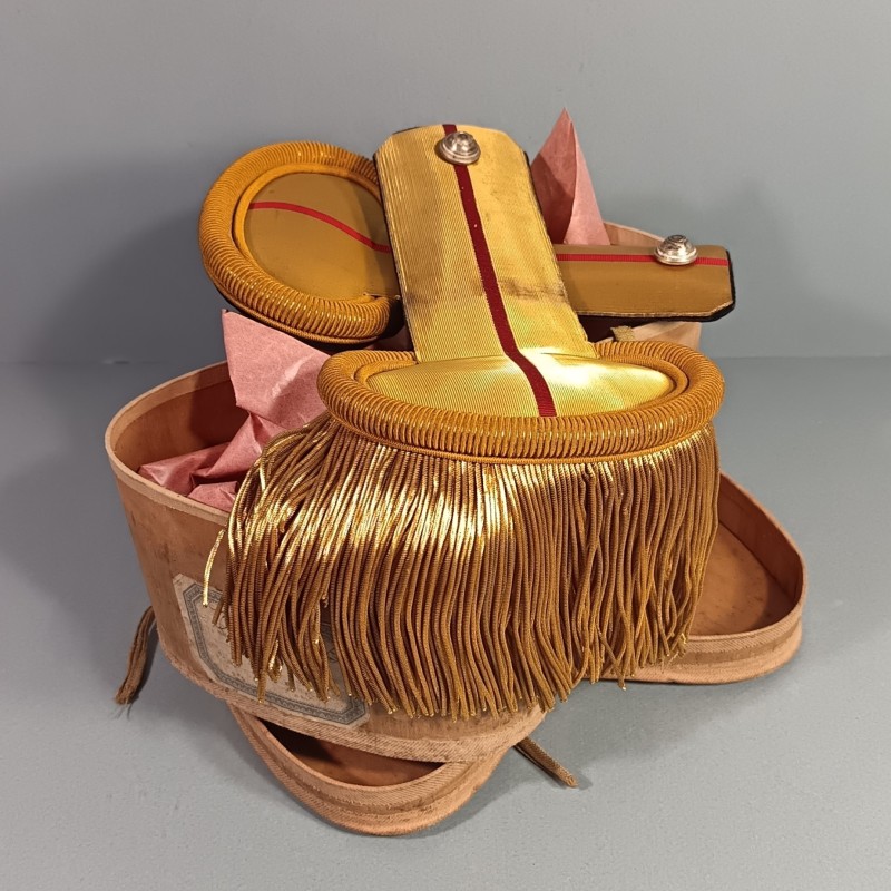 EPAULETTES D'ADJUDANT DE BATAILLON DE CHASSEURS A PIED OU CHASSEURS ALPINS EN BOITE TROISIEME REPUBLIQUE ET TENUE 1931