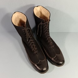 PAIRE DE BOTTINES EN CUIR ET FEUTRE NOIR FOURREES VERS 1900 1914 POUR TENUES D'OFFICIER TAILLE 1940-41