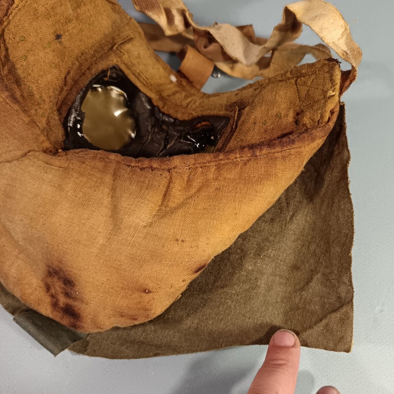 RARE MASQUE A GAZ M2 GUERRE 1914 1918 RARE TOILE BLEUE MUSETTE DE TRANSPORT ARTILLEUR AU 252 ème REGT D'ARTILLERIE