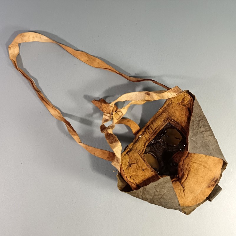 RARE MASQUE A GAZ M2 GUERRE 1914 1918 RARE TOILE BLEUE MUSETTE DE TRANSPORT ARTILLEUR AU 252 ème REGT D'ARTILLERIE