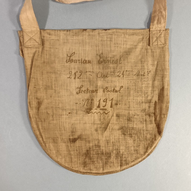 RARE MASQUE A GAZ M2 GUERRE 1914 1918 RARE TOILE BLEUE MUSETTE DE TRANSPORT ARTILLEUR AU 252 ème REGT D'ARTILLERIE