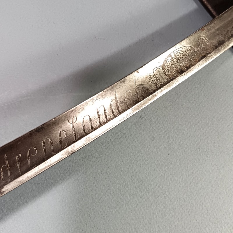 SABRE BRIQUET INFANTERIE MODELE AN IX PREMIER EMPIRE GARDE BOUTET ET LAME AVEC DEVISE EN NORVEGIEN AVEC SON FOURREAU