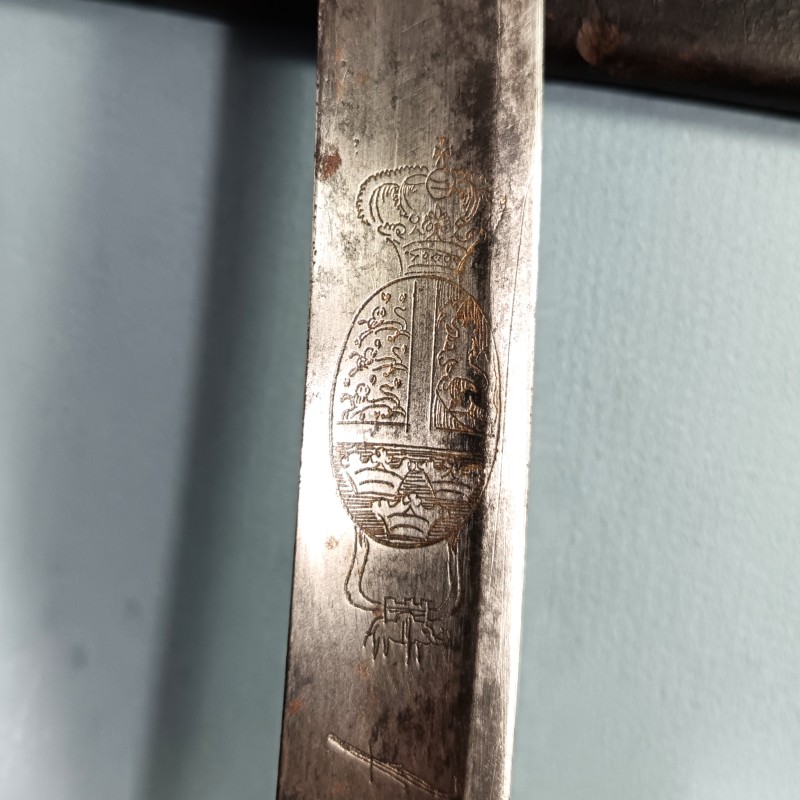 SABRE BRIQUET INFANTERIE MODELE AN IX PREMIER EMPIRE GARDE BOUTET ET LAME AVEC DEVISE EN NORVEGIEN AVEC SON FOURREAU