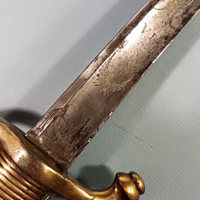 SABRE BRIQUET INFANTERIE MODELE AN IX PREMIER EMPIRE GARDE BOUTET ET LAME AVEC DEVISE EN NORVEGIEN AVEC SON FOURREAU