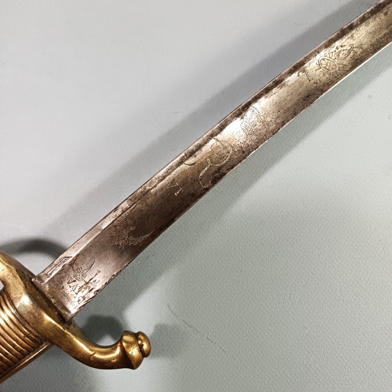SABRE BRIQUET INFANTERIE MODELE AN IX PREMIER EMPIRE GARDE BOUTET ET LAME AVEC DEVISE EN NORVEGIEN AVEC SON FOURREAU