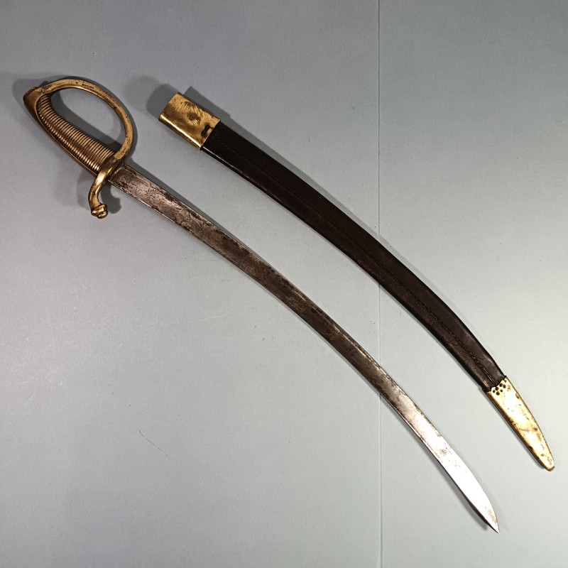 SABRE BRIQUET INFANTERIE MODELE AN IX PREMIER EMPIRE GARDE BOUTET ET LAME AVEC DEVISE EN NORVEGIEN AVEC SON FOURREAU