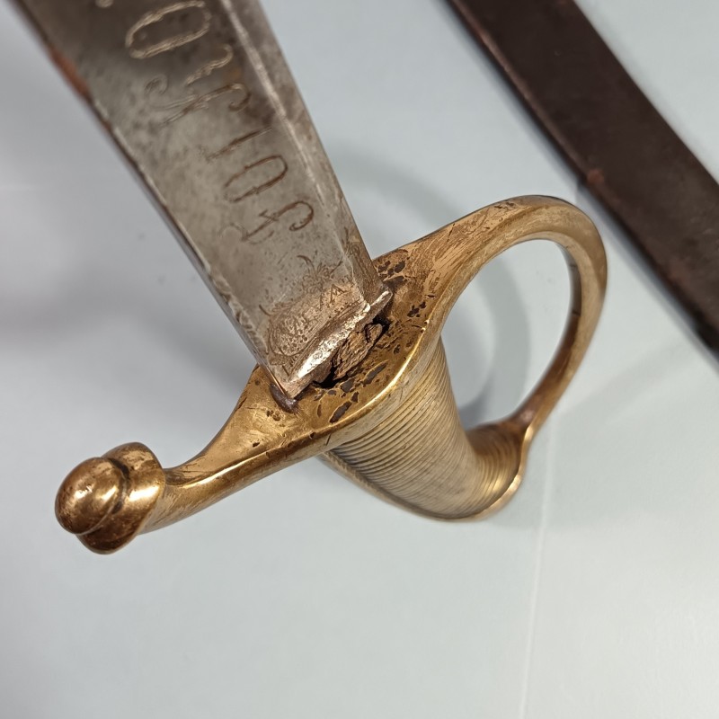SABRE BRIQUET INFANTERIE MODELE AN IX PREMIER EMPIRE GARDE BOUTET ET LAME AVEC DEVISE EN NORVEGIEN AVEC SON FOURREAU