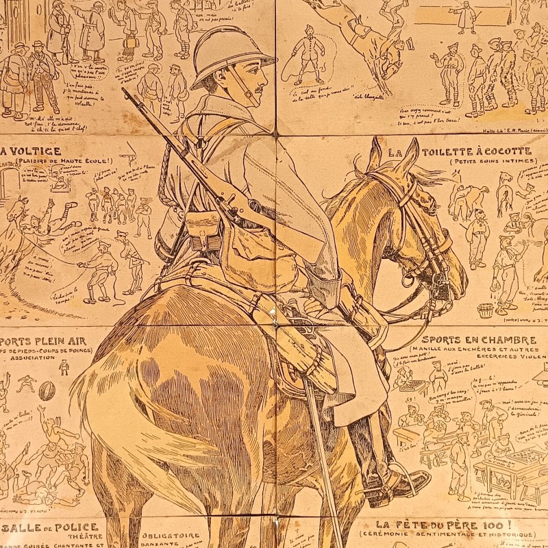 CADRE ENSEMBLE DE 10 CARTES POSTALES MILITAIRES HUMOURISTIQUES LA VIE GAIE AU REGIMENT CAVALERIE FRANCAISE GUERRE 1914 1918