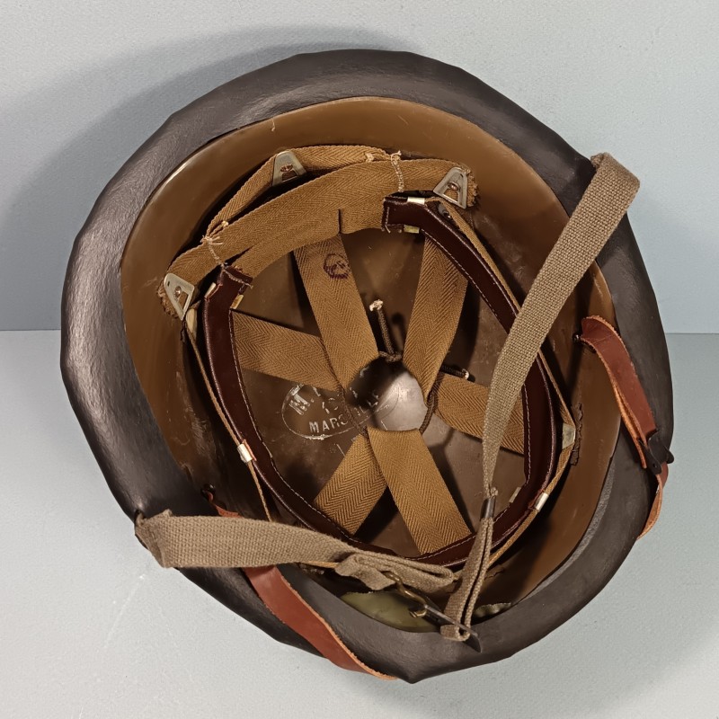 CASQUE FRANCAIS MODELE 1951 AVEC CAMOUFLAGE SALADE MARQUAGE LOURD FRANCK 1954 ET LINER M.P.M.P. MARSEILLE 1954