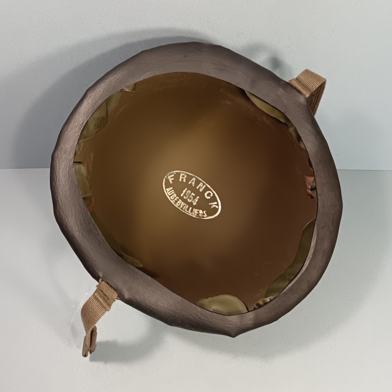 CASQUE FRANCAIS MODELE 1951 AVEC CAMOUFLAGE SALADE MARQUAGE LOURD FRANCK 1954 ET LINER M.P.M.P. MARSEILLE 1954