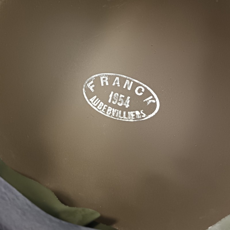 CASQUE FRANCAIS MODELE 1951 AVEC CAMOUFLAGE SALADE MARQUAGE LOURD FRANCK 1954 ET LINER M.P.M.P. MARSEILLE 1954
