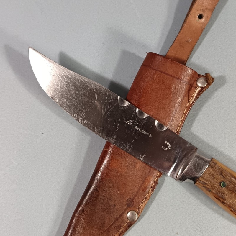 COUTEAU SCOUTS FABRICATION LE ROUTIER INOXIDABLE FOURREAU CUIR ANNEES 1940-1950