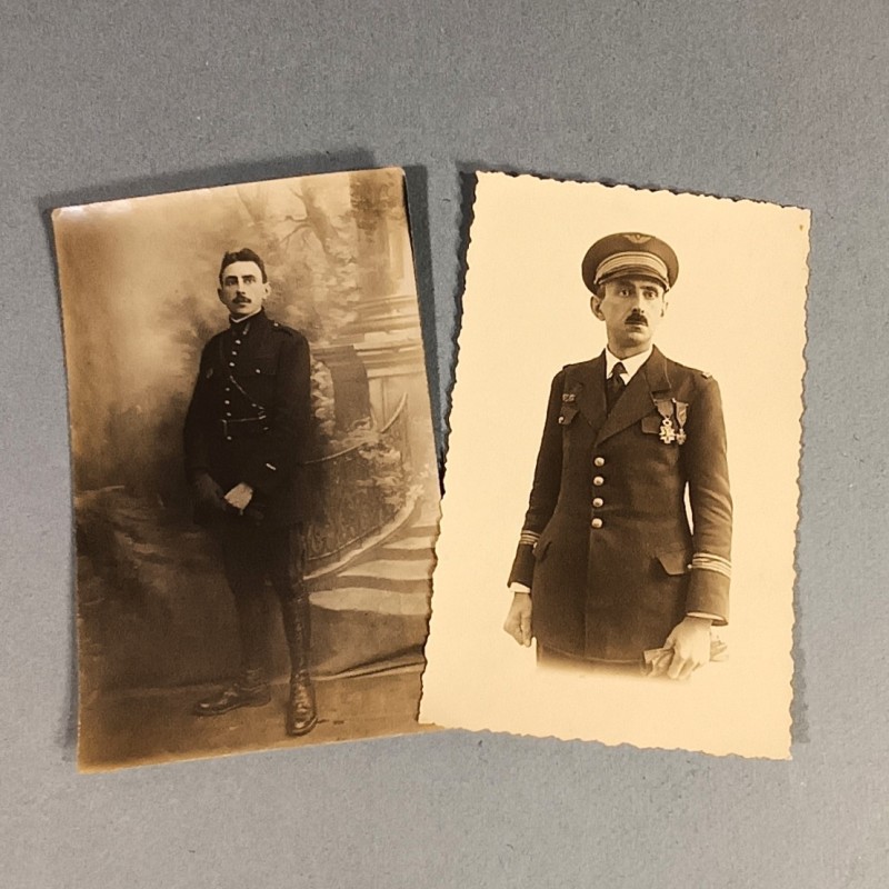 ENSEMBLE DE 2 PHOTOS CPA D'UN PILOTE D'AVIATION GUERRE 1914 - 1918 SPA 35 ET COMMANDANT EN 1937 AIME DAUSSANT
