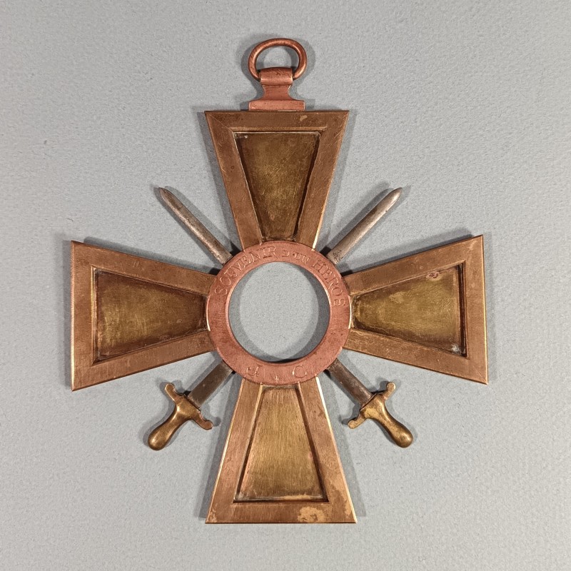 SOUVENIR MILITAIRE GRANDE CROIX DE GUERRE 1914 1918 OU 1939 1945 SOUVENIR D'UN HEROS J.C. HAUTEUR 14.5 cm