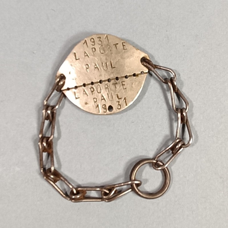 PLAQUE D'IDENTITE MILITAIRE TROUPE MODELE 1918 LAPORTE PAUL CLASSE 1931 MATRICULE 3257 A MONTPELLIER