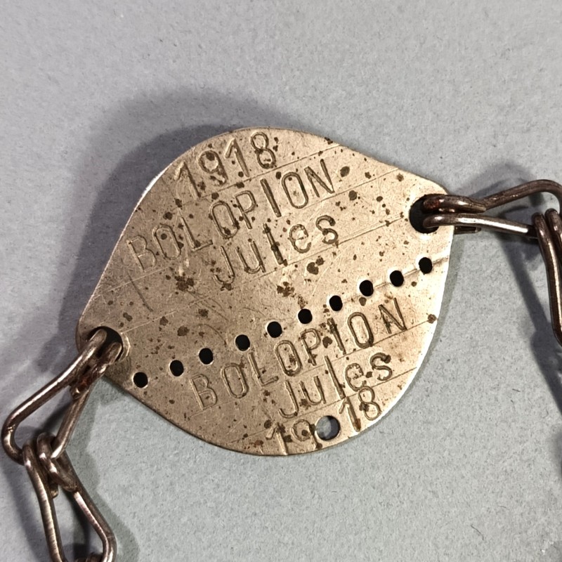 PLAQUE D'IDENTITE MILITAIRE TROUPE MODELE 1918 BOLOPION JULES CLASSE 1918 MATRICULE 941 A VESOUL SOLDAT