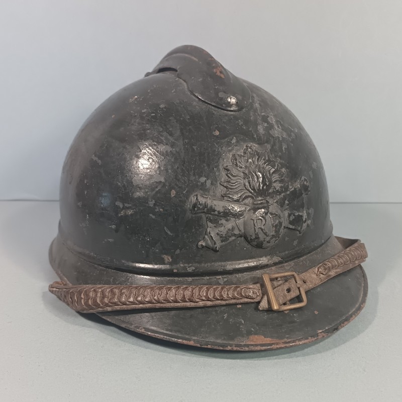 CASQUE ADRIAN MODELE 1915 ARTILLERIE COMPLET GUERRE 1914-1918 JUGULAIRE OFFICIER FANTAISIE